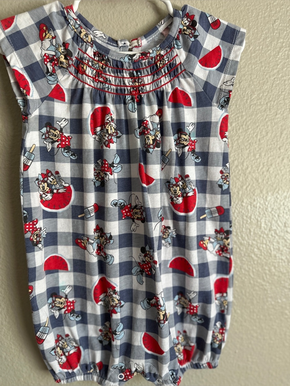 Disney Baby size 18 months plaid smocked bubble romper Minnie Daphne Duck